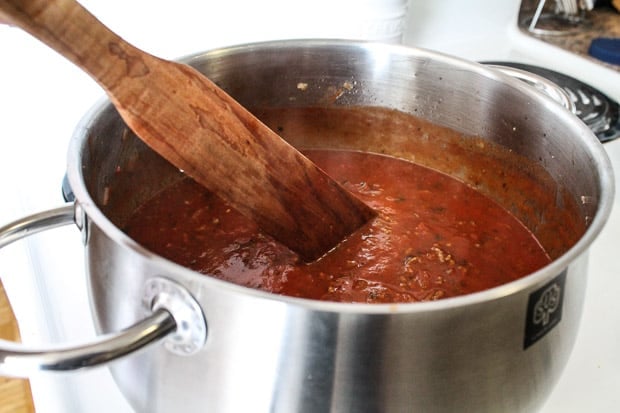 Sauce in a large pan