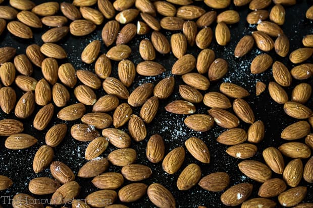 Dry Roasted Almonds on a baking sheet