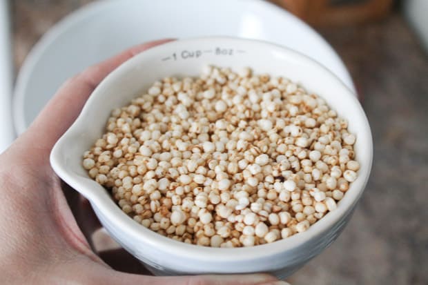 puffed quinoa in a measuring cup