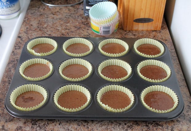 Cupcake batter in a muffin tin