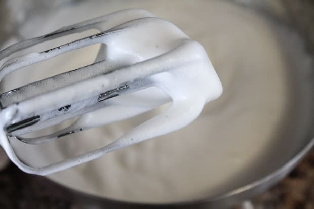 beaten egg whites on a hand mixer