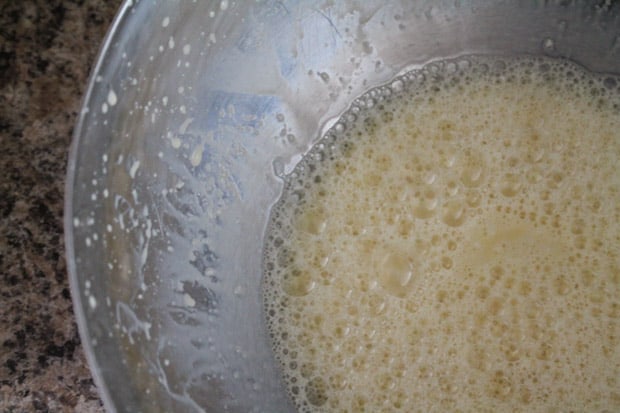 Frothy ingredients in a bowl