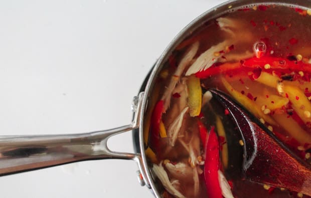 Spicy Chicken Soup simmering in a pot