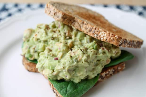 Avocado Chicken Salad in a sandwich