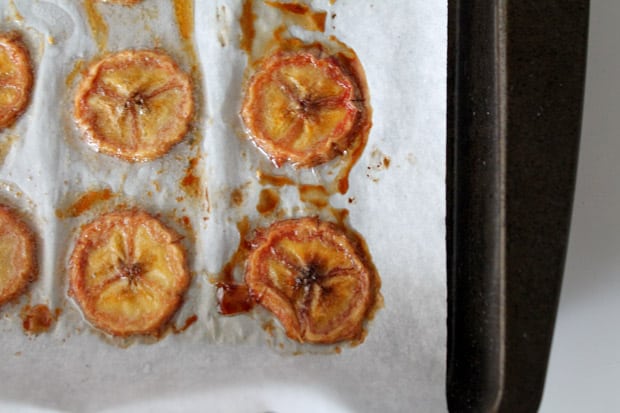 Banana Chips cooling on a baking tray