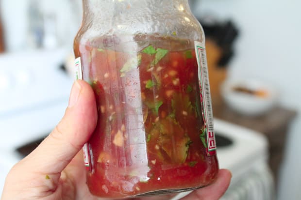 A jar of salsa.