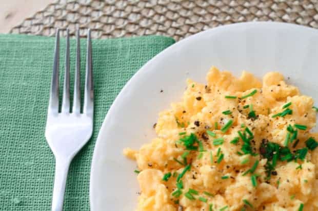 Scrambled Eggs and Chives on a plate
