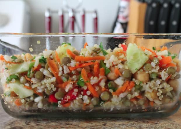 Curried Quinoa Salad in a glass container