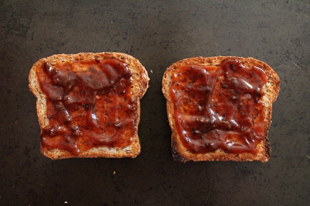 toasted bread smothered in BBQ sauce