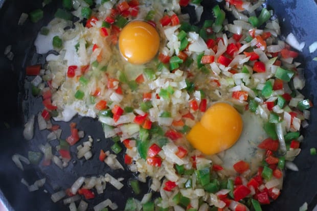 Ingredients in a cast iron pan