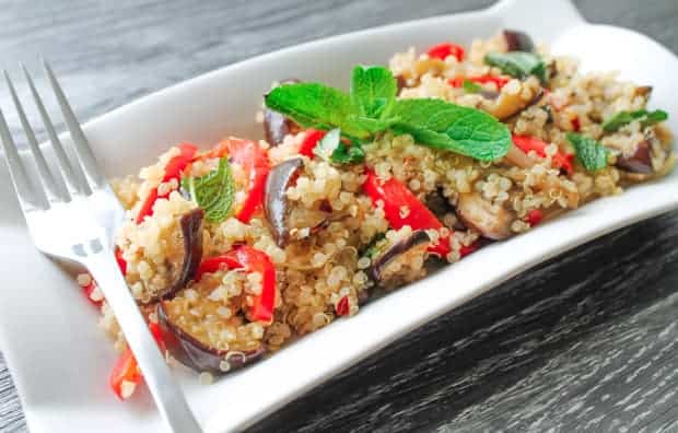 Spicy Roasted Eggplant and Quinoa Salad