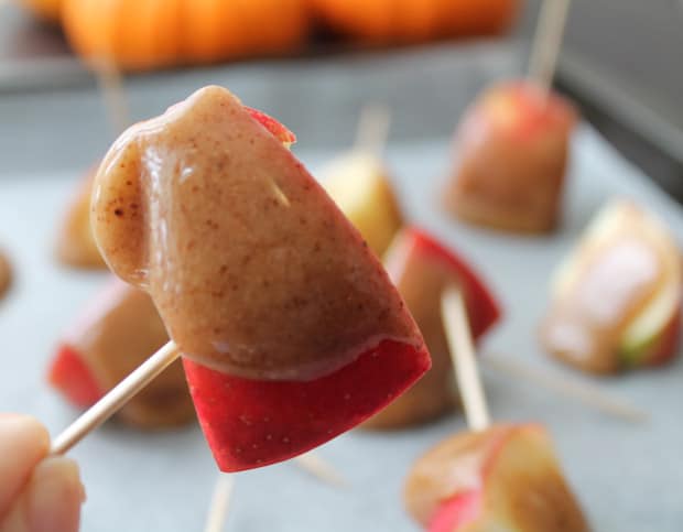 Healthier Candy Apples on a toothpick