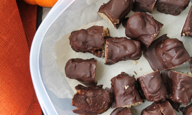 homemade halloween treats cut up in a container