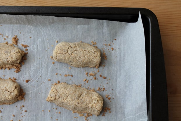 gluten free twix cookie base on a cookie sheet