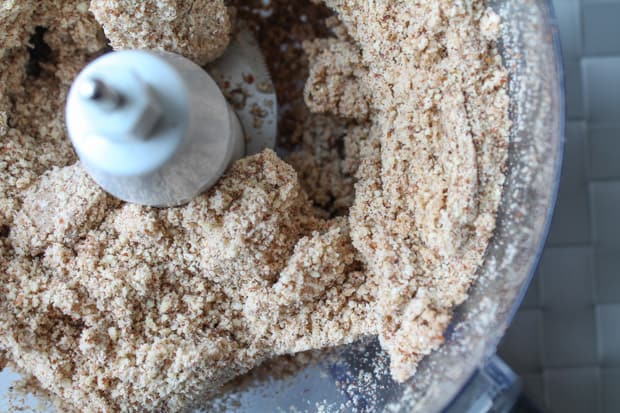 almonds being processed in the food processor