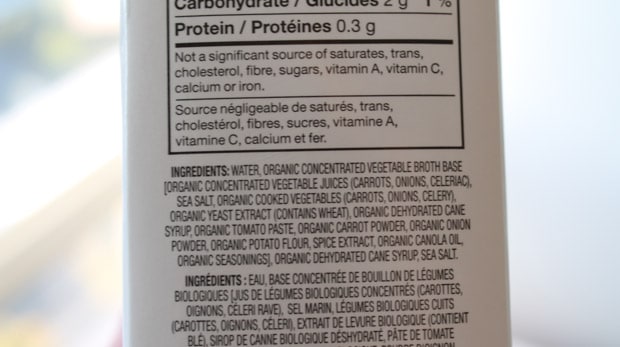 nutrition label on store bought vegetable broth