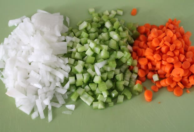 Diced veggies on a cutting board