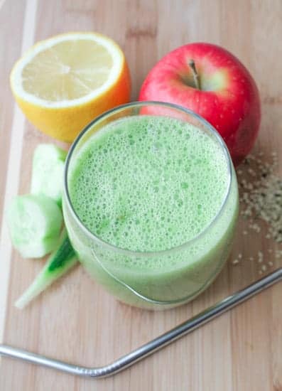 detox green smoothie in a glass.