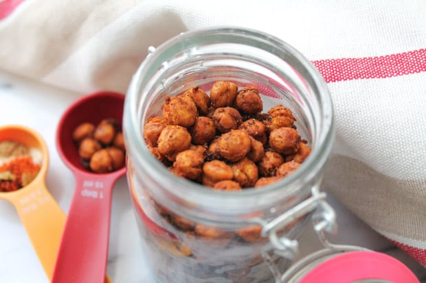 Spicy Roasted Chickpeas in a glass jar