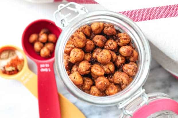Roasted chickpeas in a glass jar