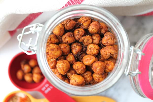 Spicy Roasted Chickpeas in a glass jar