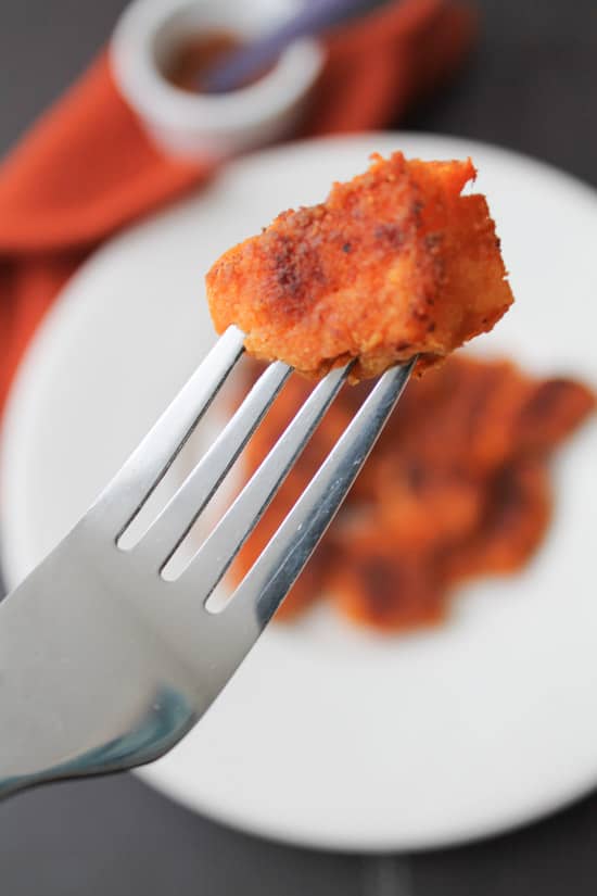These Crispy Sweet Potato Home Fries are a tasty side dish, if they make it to the plate that is! I've been known to sneak a few pieces before dinner. They are that good! Vegan and Gluten Free recipe. #healthy #sidedish #recipe
