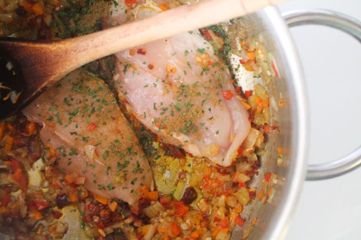 Chicken in a pot.