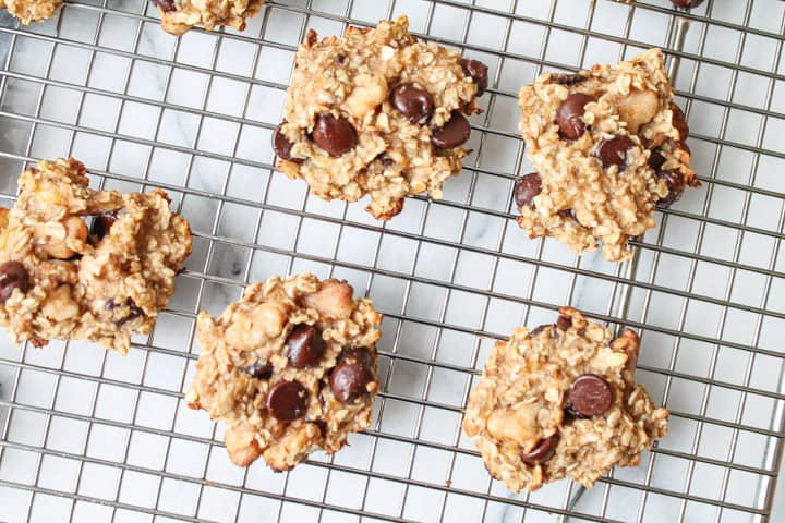 banana oatmeal cookies on a wire rack.