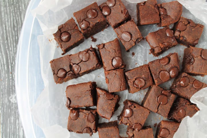 tiny brownie bites in a container