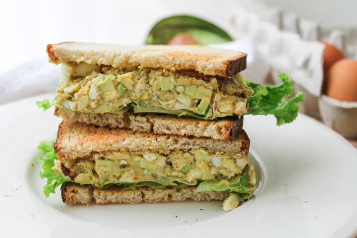 Curried Egg and Avocado Salad in a toasted sandwich