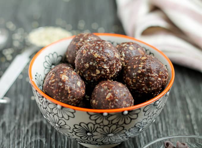 healthy vegan, gluten free chocolate snack in a bowl