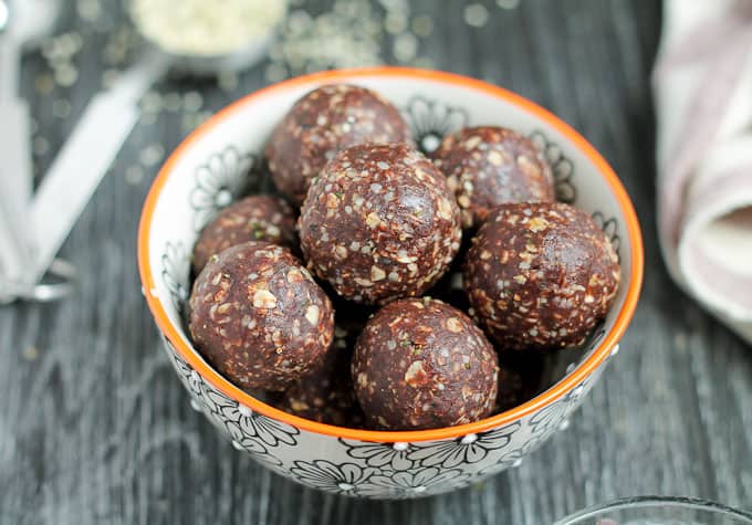 healthy vegan, gluten free chocolate snack in a bowl