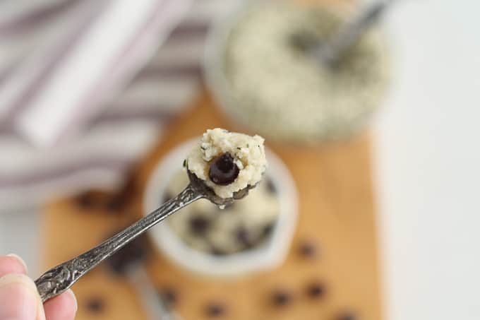 raw dough on a small spoon