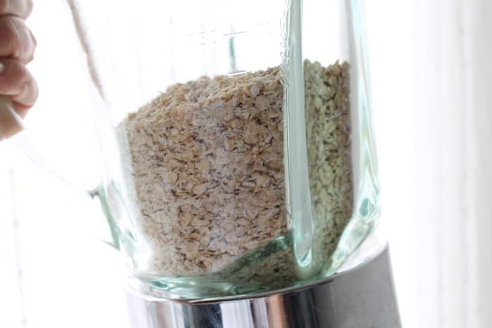 a blender with oats inside.