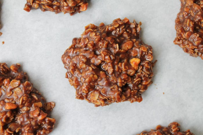 No Bake Chocolate Coconut Oil Cookies on a tray