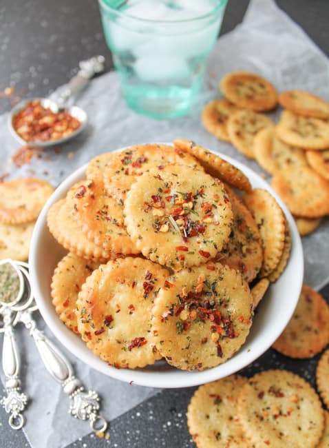 Spiced crackers in a bowl