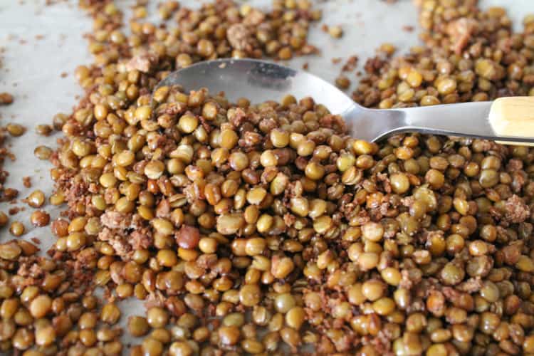 Lentils being crisped 