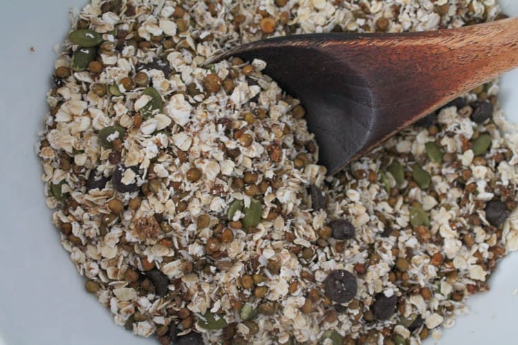 ingredients being stirred in a bowl