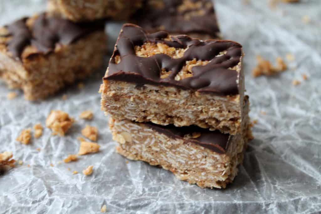 Healthy Butterfinger Bar cut into squares