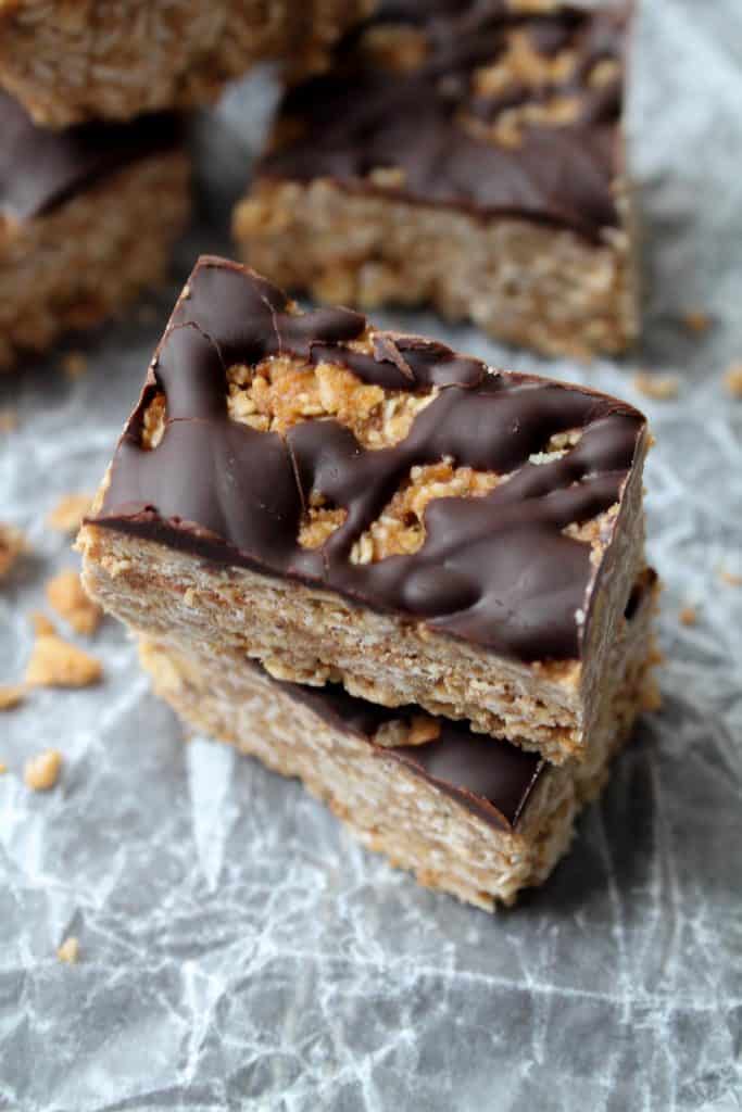 Healthy Butterfinger Bar sliced into squares