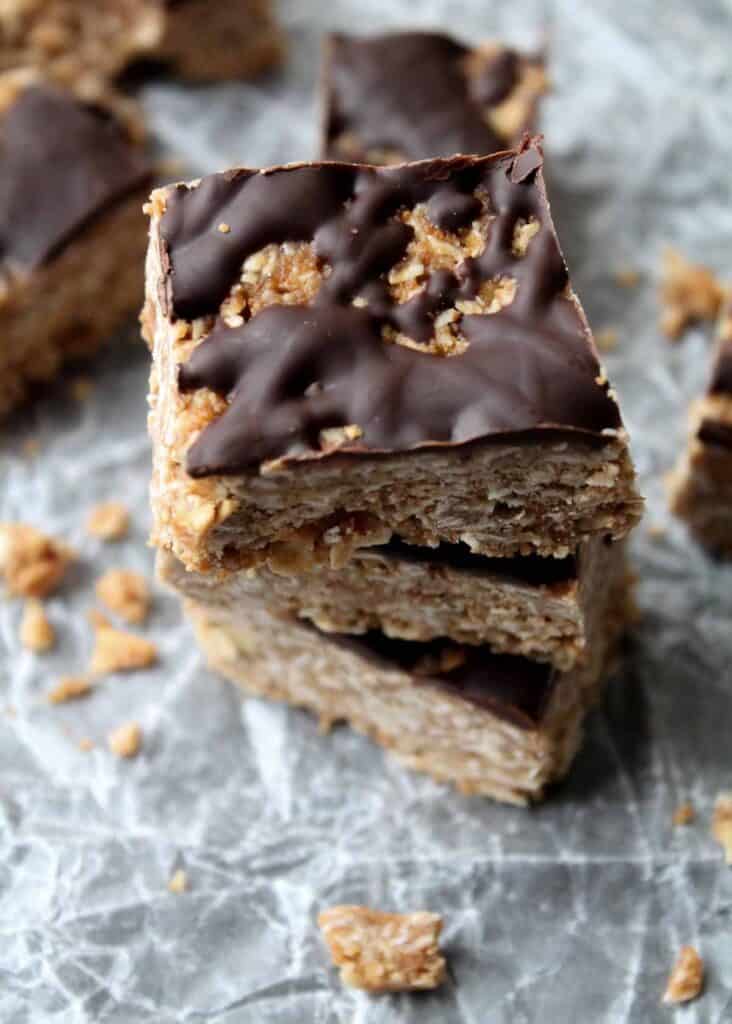 Healthy Butterfinger Bar cut into squares