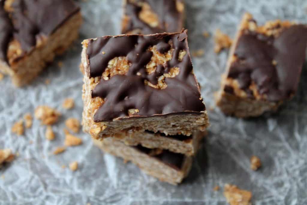 Healthy Butterfinger Bars sliced into squares