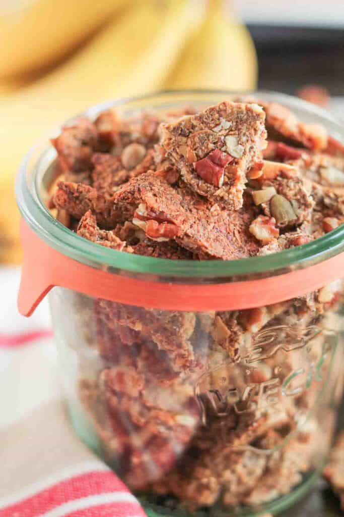 paleo granola clusters in a glass jar