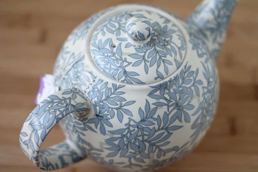 tea pot with blue flowers