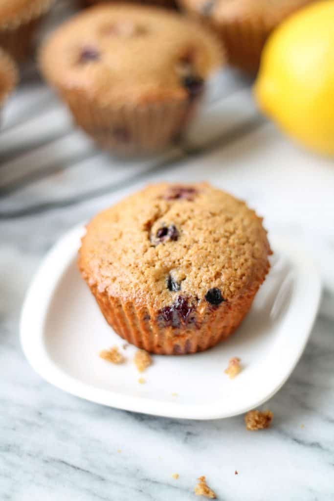 Lemon Berry Spelt Flour Muffins. This recipe is like spring in muffin form! Using spelt flour lends a whole grain goodness to these tasty baked treats. #healthy #muffins #recipe