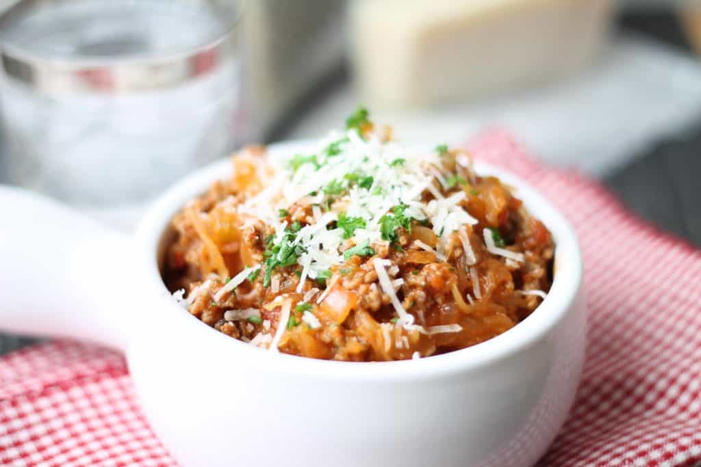 Spaghetti Squash Bolognese in a bowl