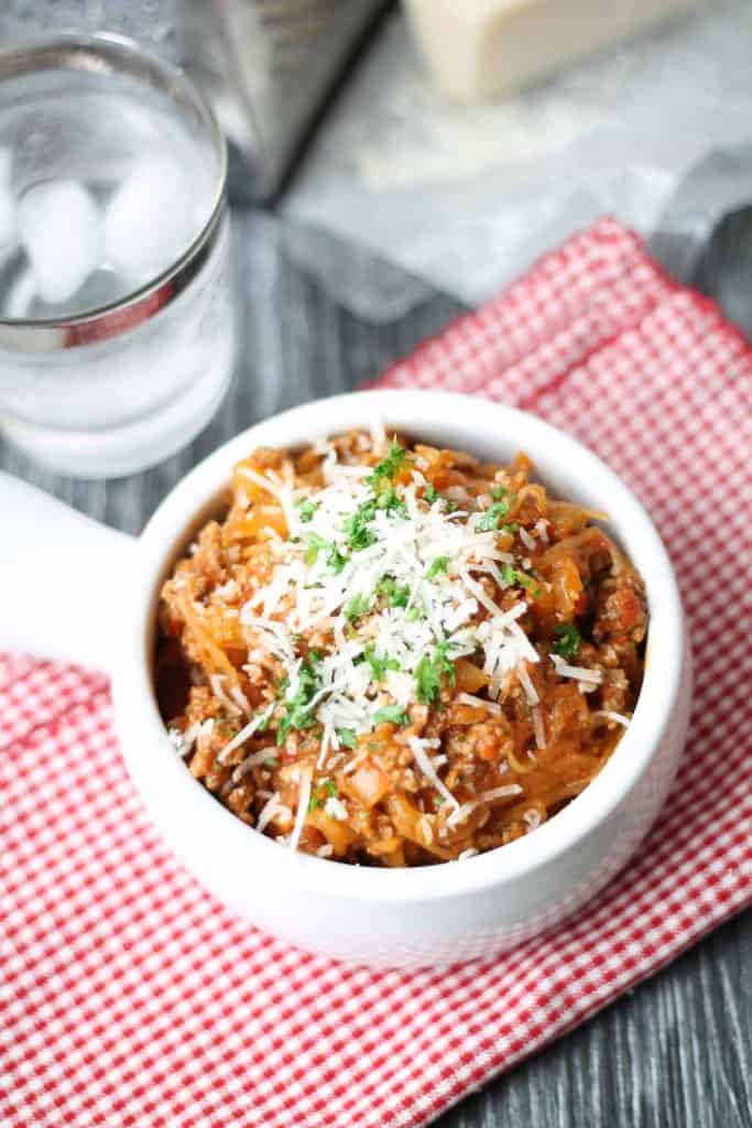 Healthy spaghetti squash dinner in a bowl