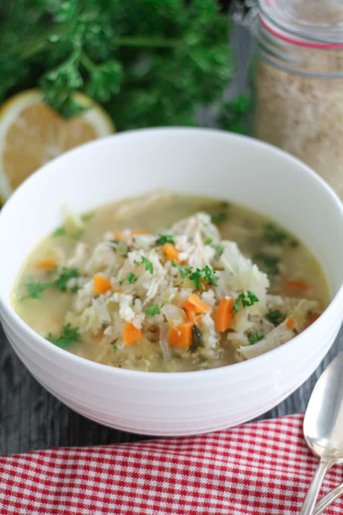 Lemon Chicken Vegetable Soup with Brown Rice