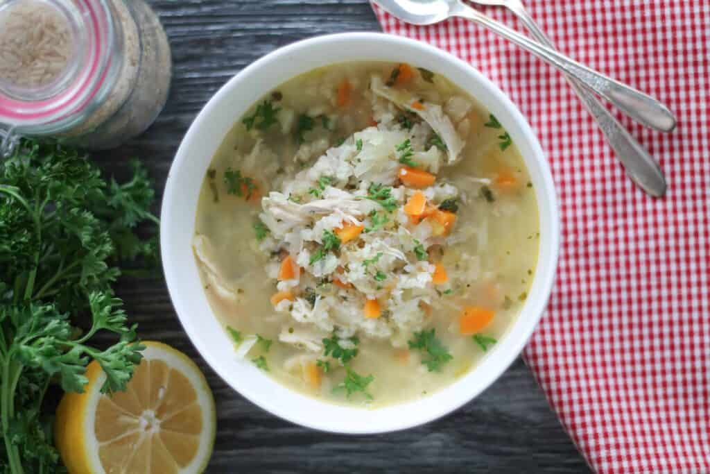 Lemon Chicken Vegetable Soup with Brown Rice-8