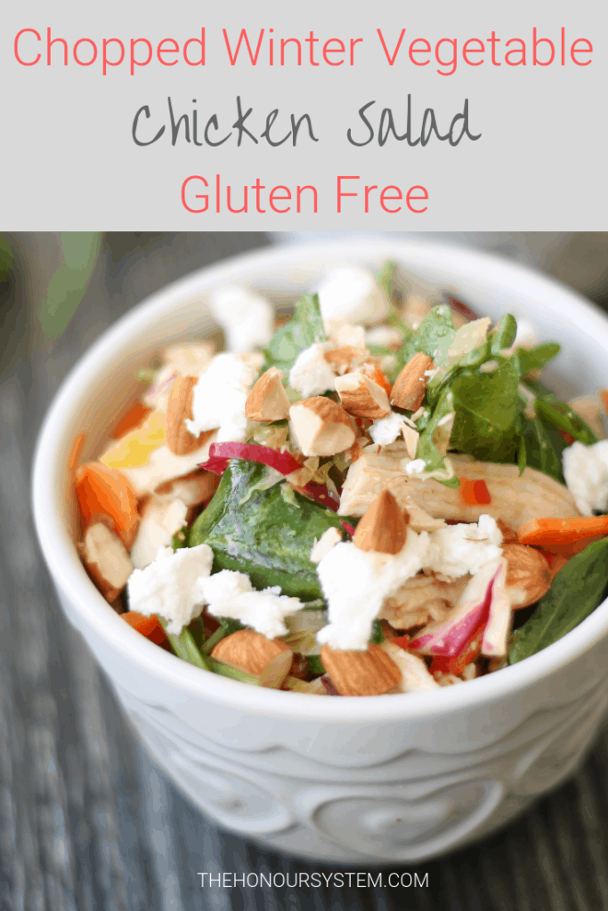 This Chopped Winter Vegetable Chicken Salad will help to cure winter blues and boost your vitamin intake. #glutenfree #healthy #recipe